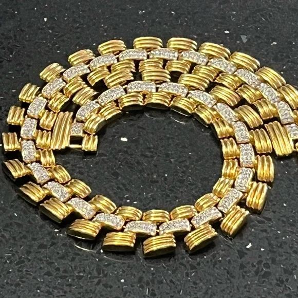 IVANA TRUMP vintage HUGE Gold Crystal Diamond tennis Statement necklace jewelry - Picture 5 of 9